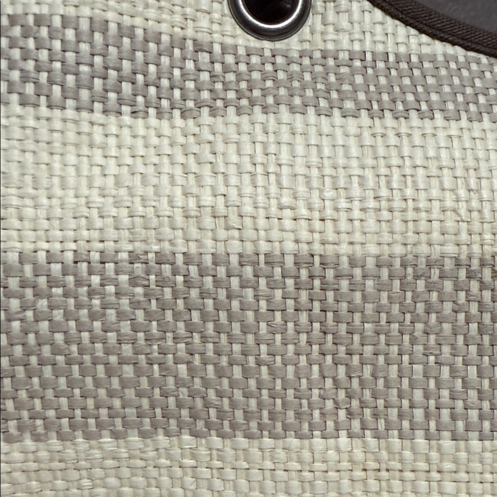 Thirty-One Canvas Crew Mini Tote in Taupe Straw Stripe Pattern Brown Canvas Trim - Picture 9 of 9